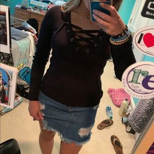 Hollister Black criss cross strong top